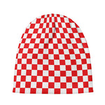 Red And White Checkered Pattern Print Beanie