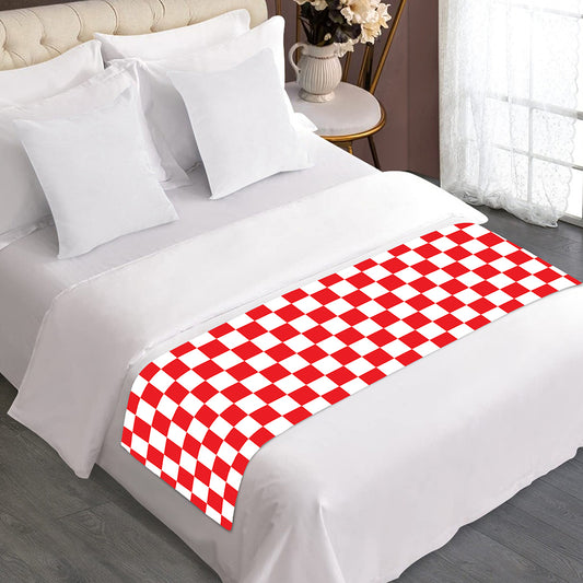 Red And White Checkered Pattern Print Bed Runner
