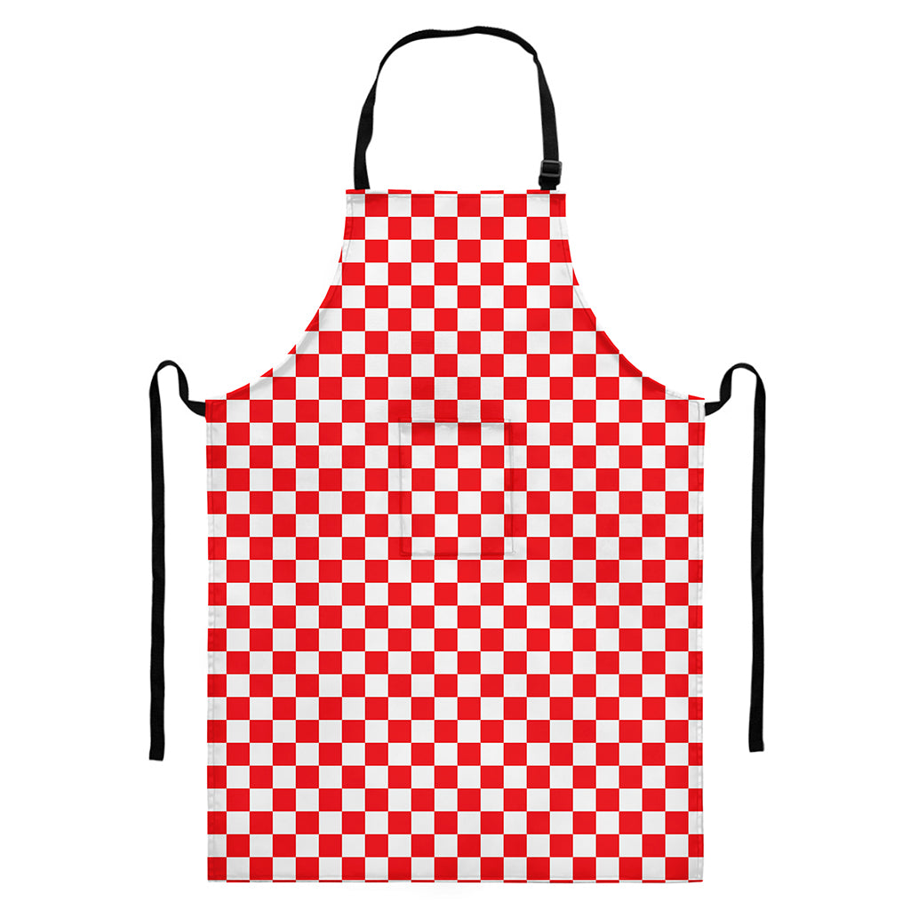 Red And White Checkered Pattern Print Bib Apron With Pocket