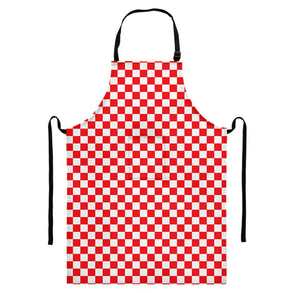 Red And White Checkered Pattern Print Bib Apron With Pocket