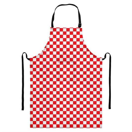 Red And White Checkered Pattern Print Bib Apron With Pocket