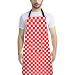 Red And White Checkered Pattern Print Bib Apron With Pocket