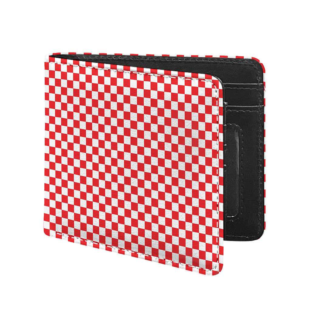 Red And White Checkered Pattern Print Bifold Wallet