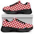 Red And White Checkered Pattern Print Black Chunky Shoes