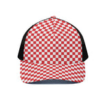 Red And White Checkered Pattern Print Black Mesh Trucker Cap