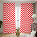 Red And White Checkered Pattern Print Dimout Pencil Pleat Curtains