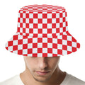 Red And White Checkered Pattern Print Bucket Hat