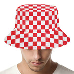 Red And White Checkered Pattern Print Bucket Hat