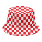 Red And White Checkered Pattern Print Bucket Hat