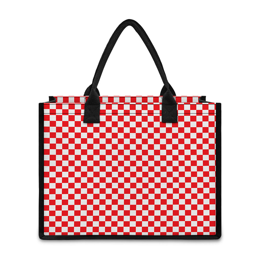 Red And White Checkered Pattern Print Canvas Tote Bag