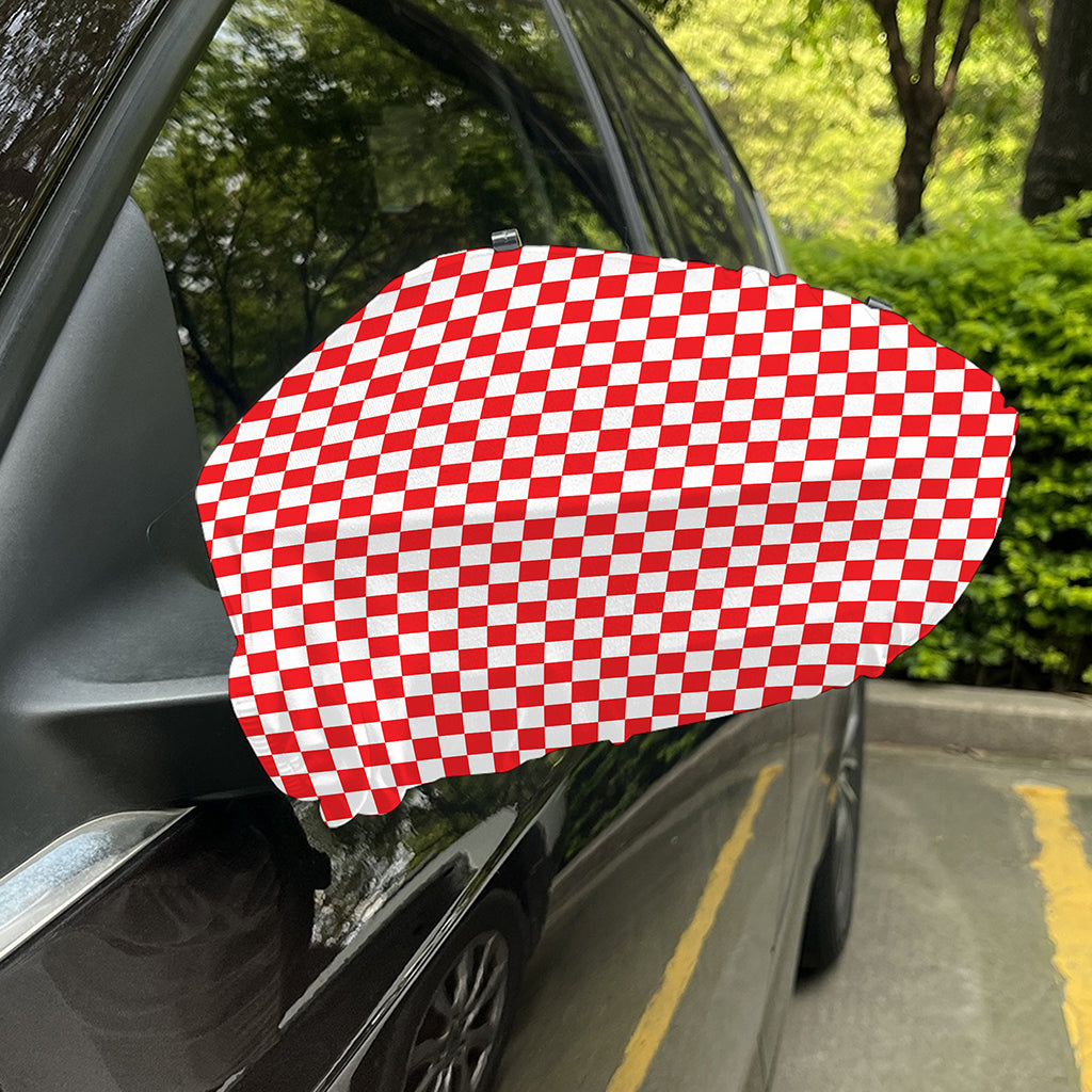 Red And White Checkered Pattern Print Car Side Mirror Covers