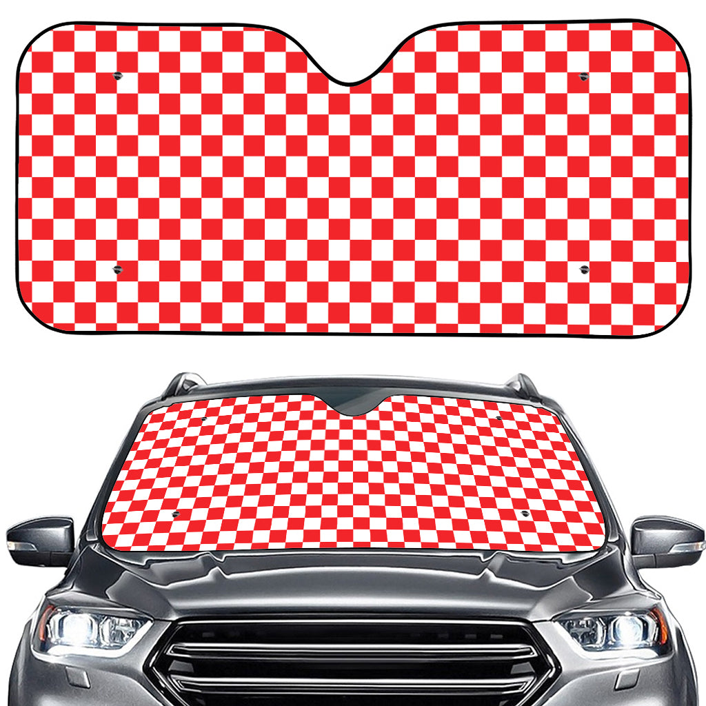 Red And White Checkered Pattern Print Car Windshield Sun Shade
