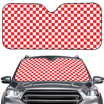 Red And White Checkered Pattern Print Car Windshield Sun Shade