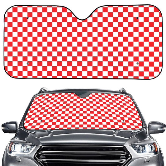 Red And White Checkered Pattern Print Car Windshield Sun Shade
