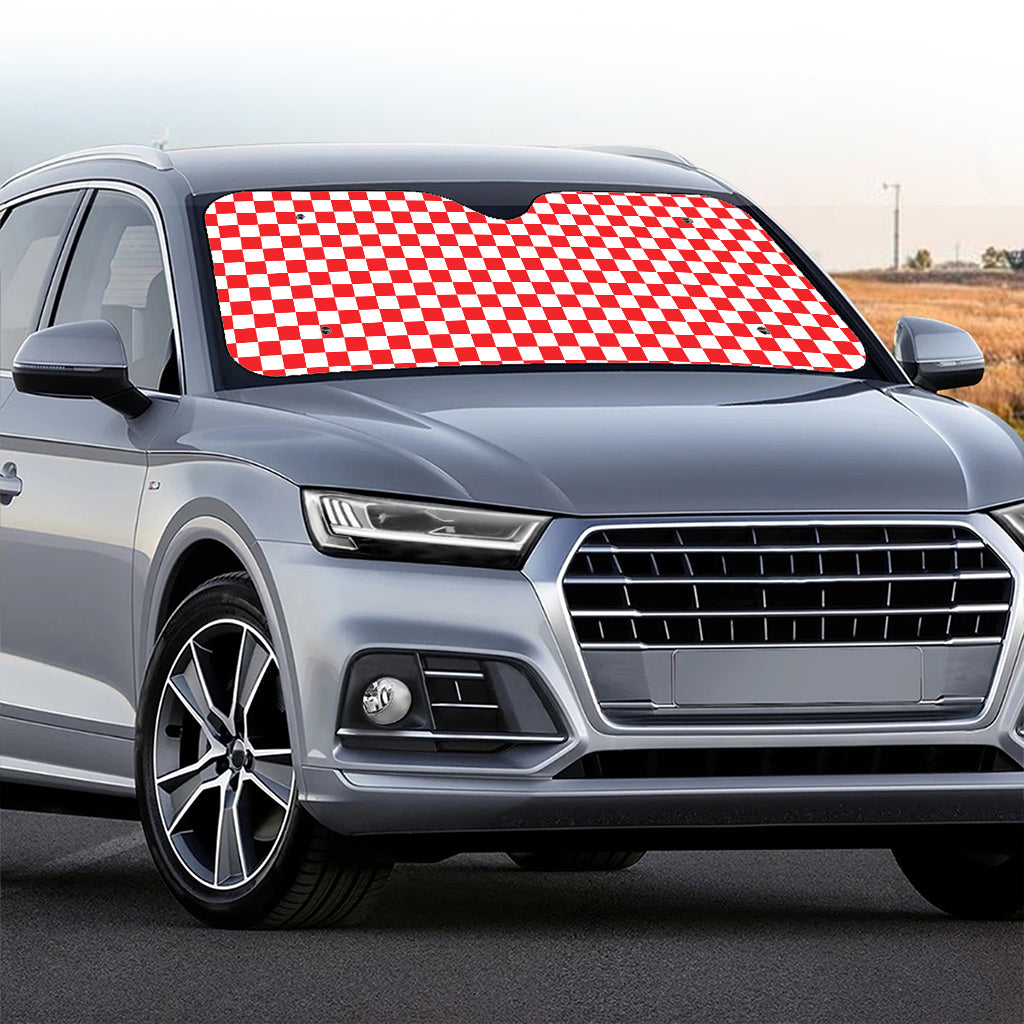 Red And White Checkered Pattern Print Car Windshield Sun Shade