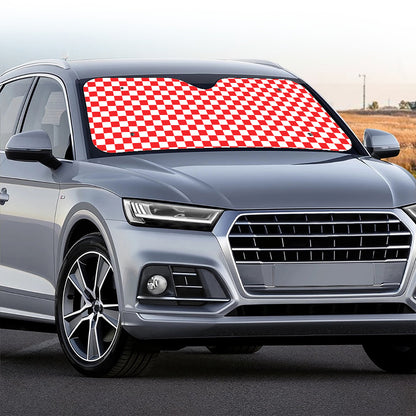 Red And White Checkered Pattern Print Car Windshield Sun Shade