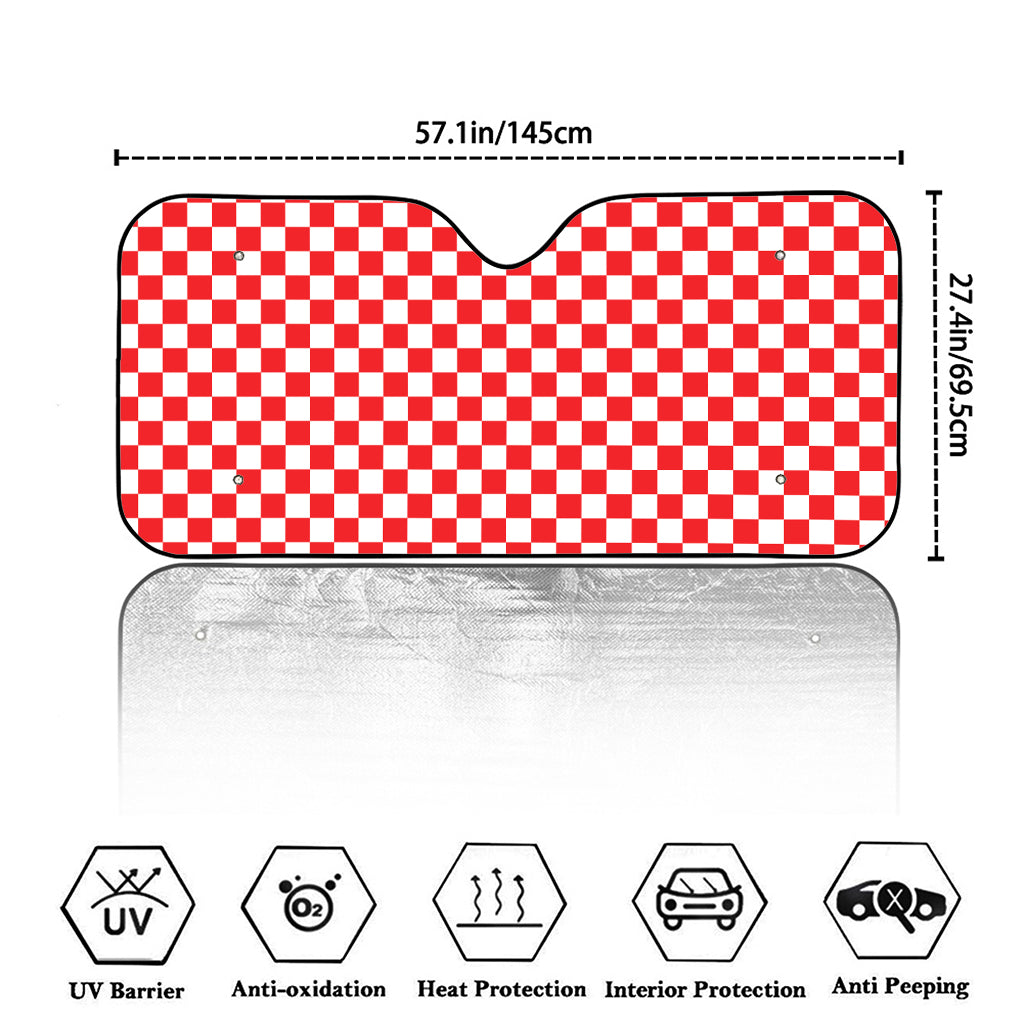 Red And White Checkered Pattern Print Car Windshield Sun Shade