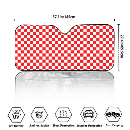 Red And White Checkered Pattern Print Car Windshield Sun Shade