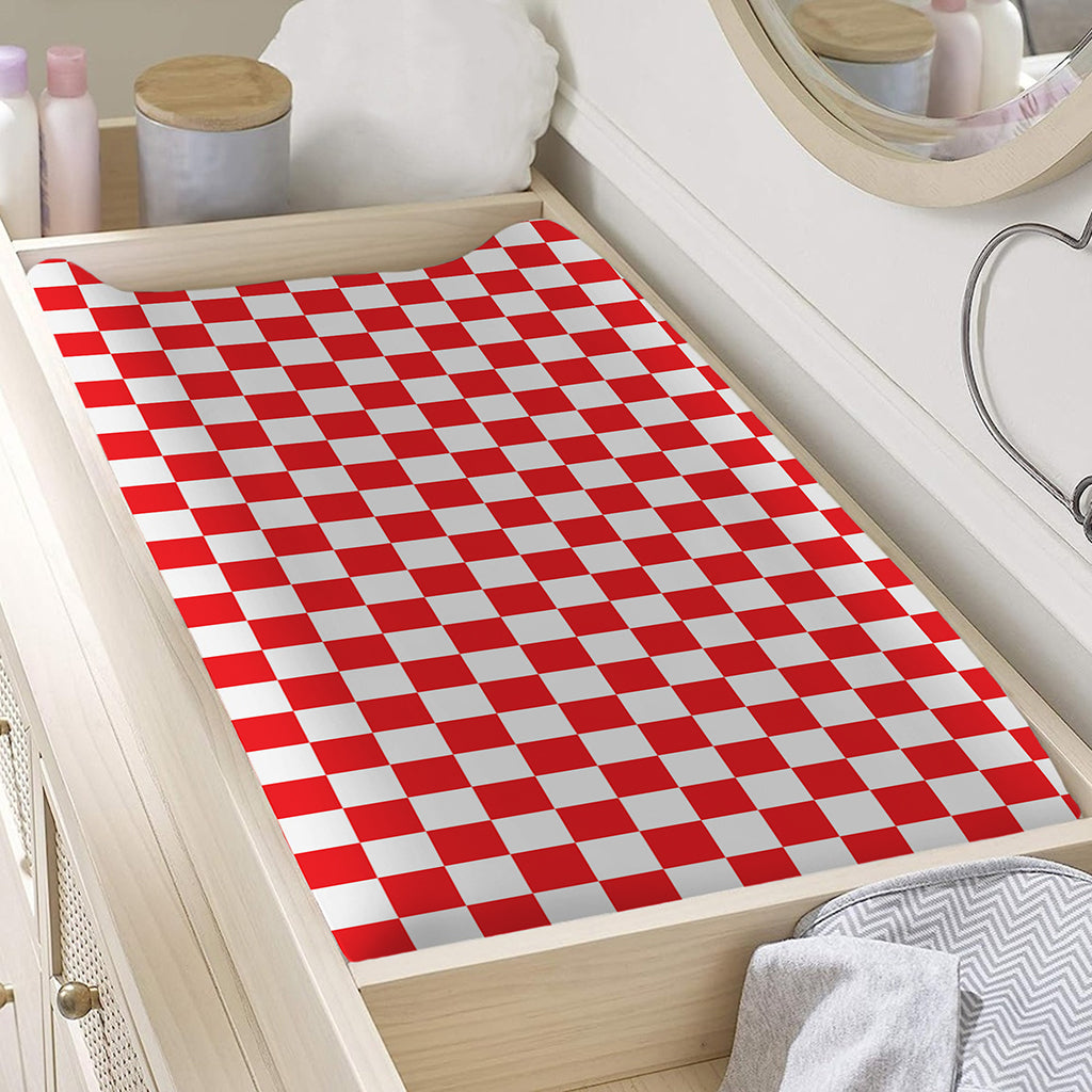 Red And White Checkered Pattern Print Changing Pad Cover