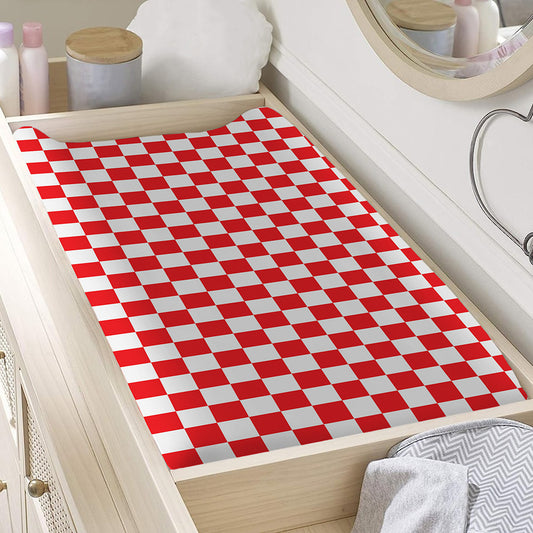 Red And White Checkered Pattern Print Changing Pad Cover