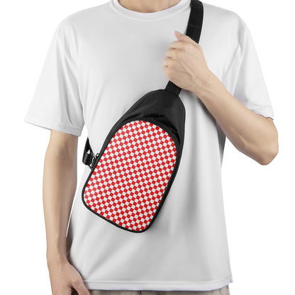 Red And White Checkered Pattern Print Chest Bag