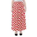 Red And White Checkered Pattern Print Chiffon Maxi Skirt