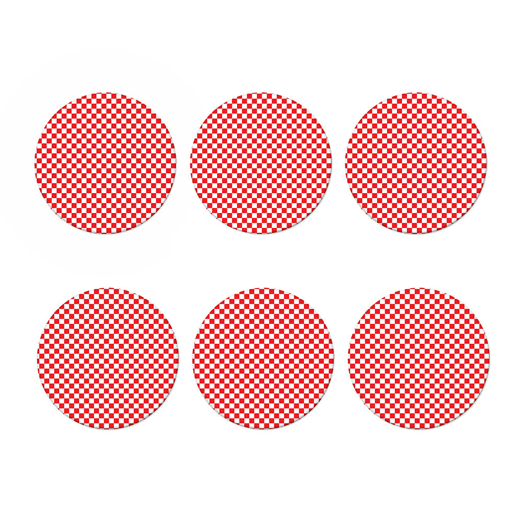 Red And White Checkered Pattern Print Coaster Set