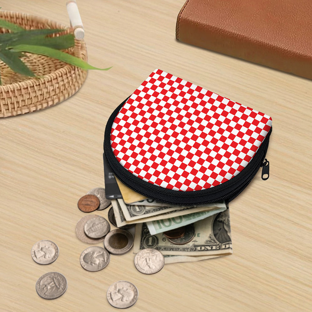 Red And White Checkered Pattern Print Coin Purse