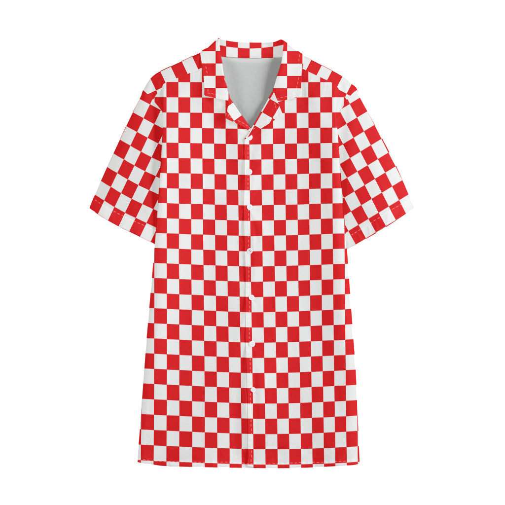 Red And White Checkered Pattern Print Cotton Hawaiian Shirt