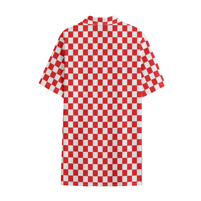 Red And White Checkered Pattern Print Cotton Hawaiian Shirt