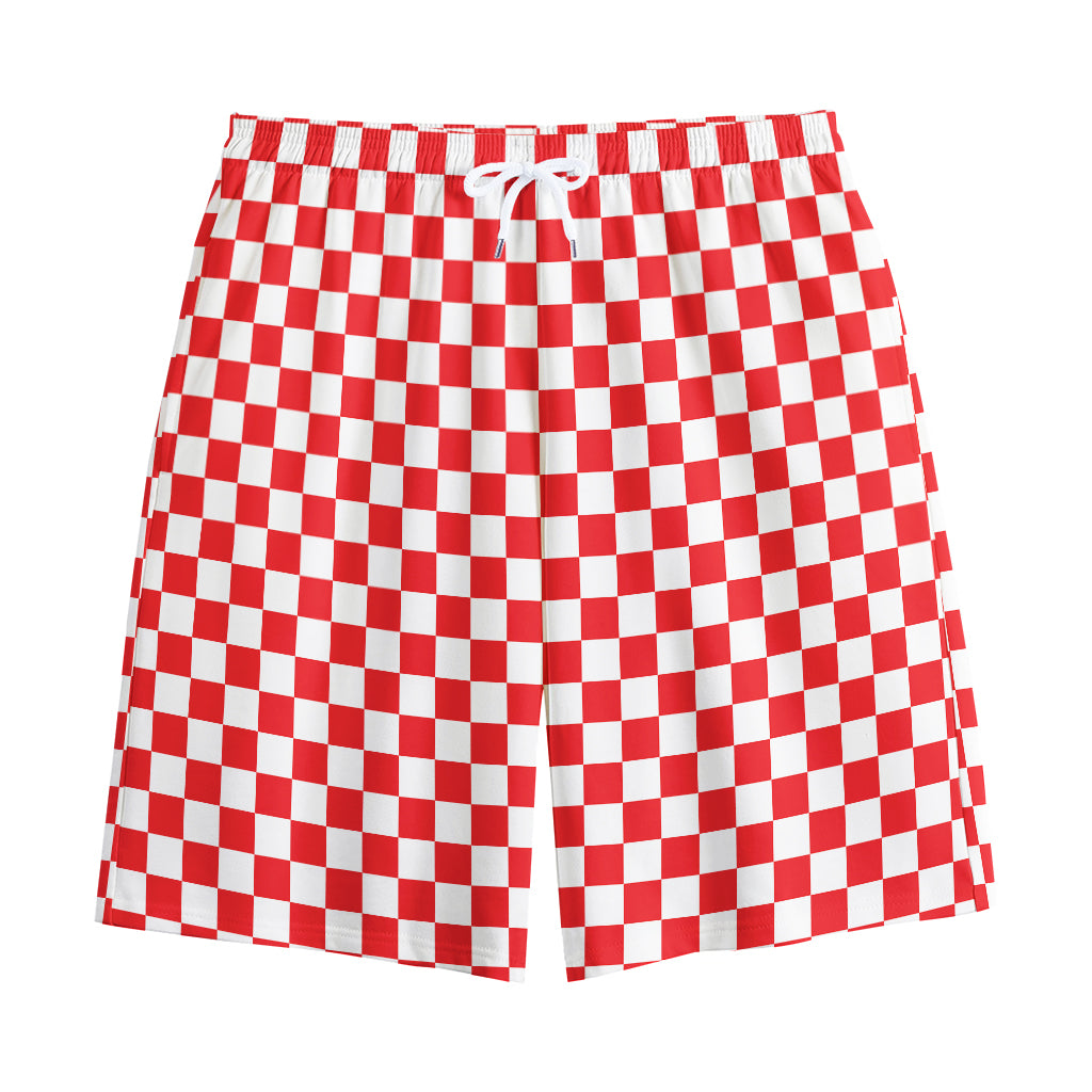 Red And White Checkered Pattern Print Cotton Shorts