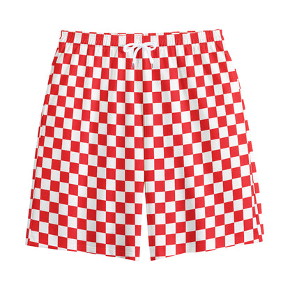 Red And White Checkered Pattern Print Cotton Shorts