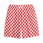 Red And White Checkered Pattern Print Cotton Shorts