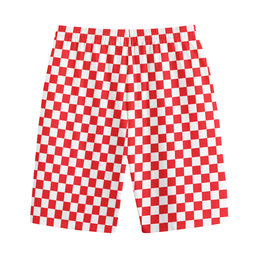 Red And White Checkered Pattern Print Cotton Shorts