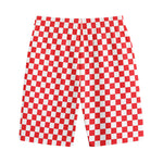Red And White Checkered Pattern Print Cotton Shorts
