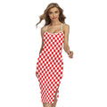 Red And White Checkered Pattern Print Cross Back Cami Dress