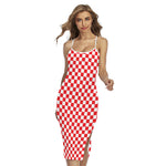 Red And White Checkered Pattern Print Cross Back Cami Dress
