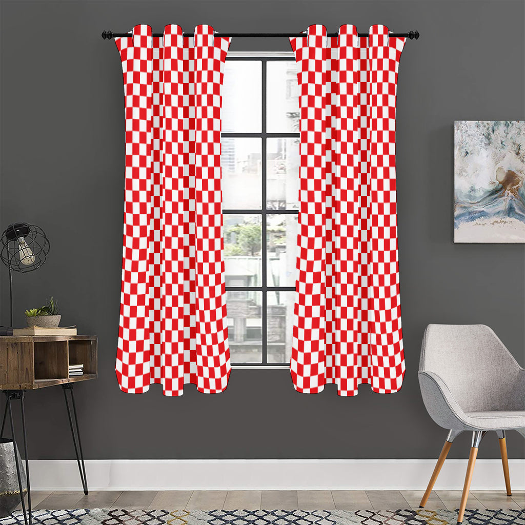 Red And White Checkered Pattern Print Curtain