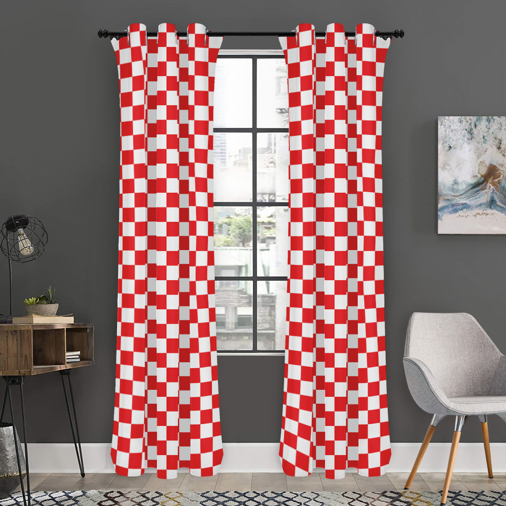 Red And White Checkered Pattern Print Curtain