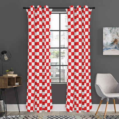 Red And White Checkered Pattern Print Curtain