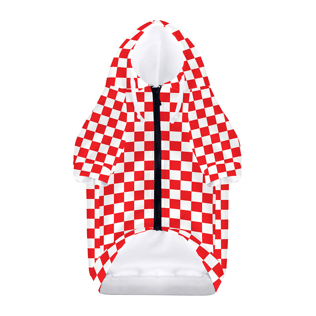Red And White Checkered Pattern Print Dog Zip Up Hoodie
