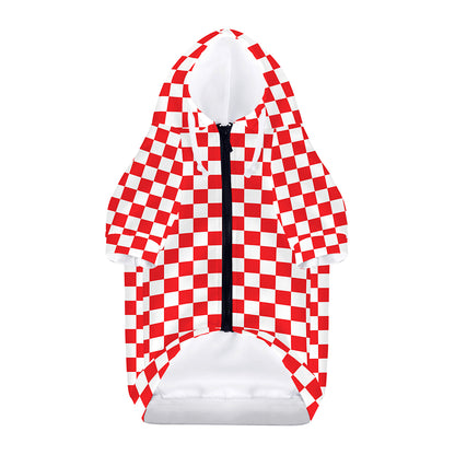Red And White Checkered Pattern Print Dog Zip Up Hoodie
