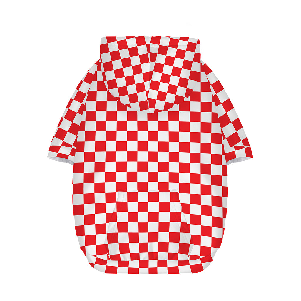 Red And White Checkered Pattern Print Dog Zip Up Hoodie