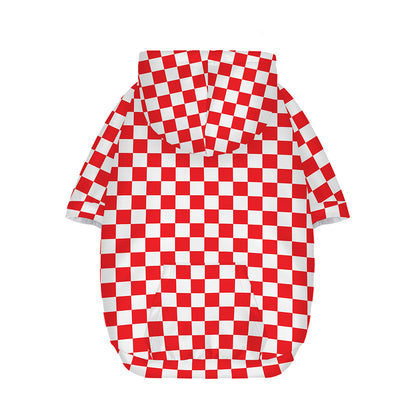Red And White Checkered Pattern Print Dog Zip Up Hoodie