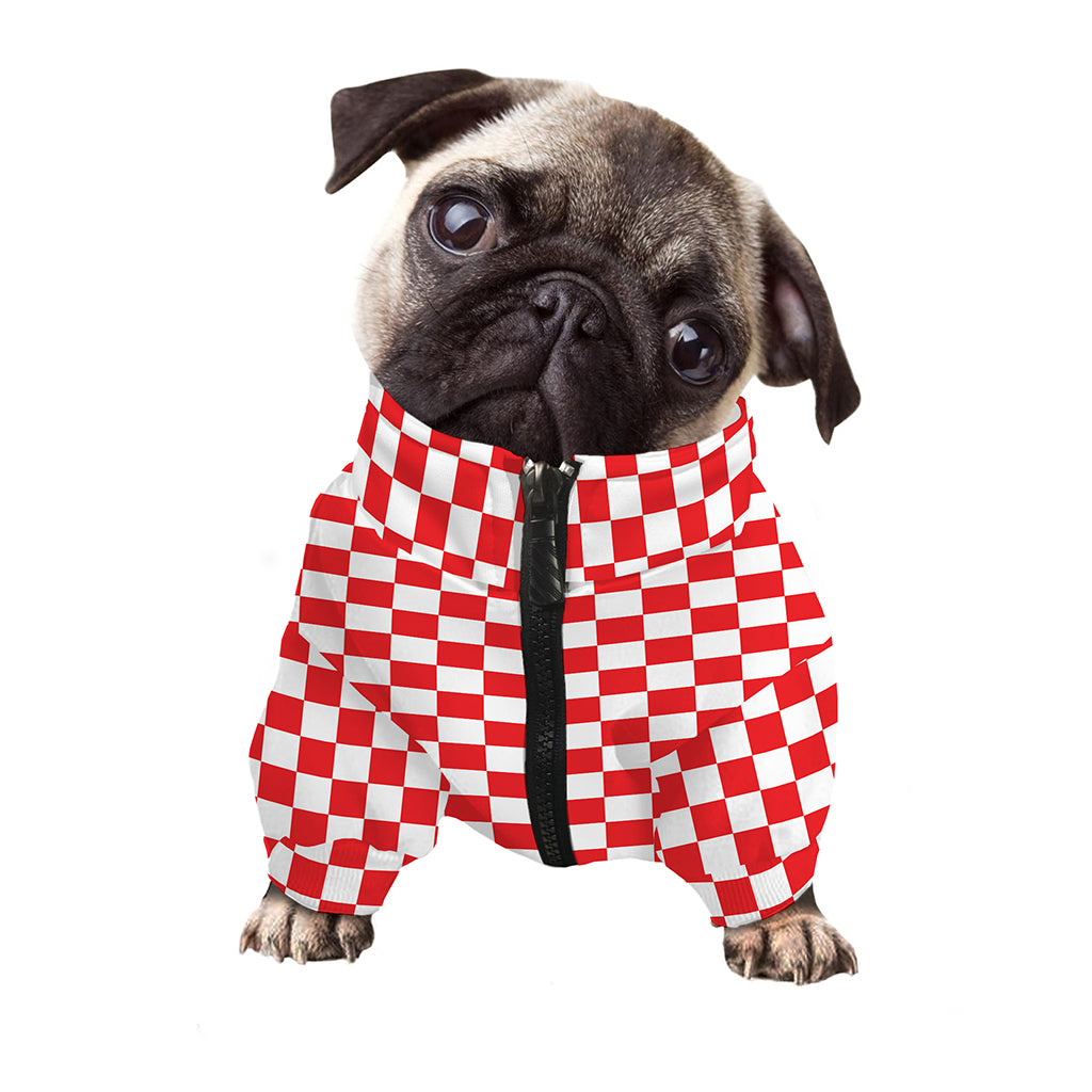 Red And White Checkered Pattern Print Dog Zip Up Jacket