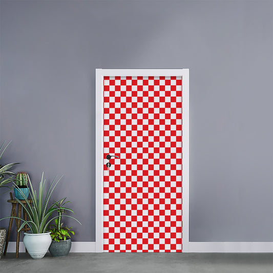 Red And White Checkered Pattern Print Door Sticker