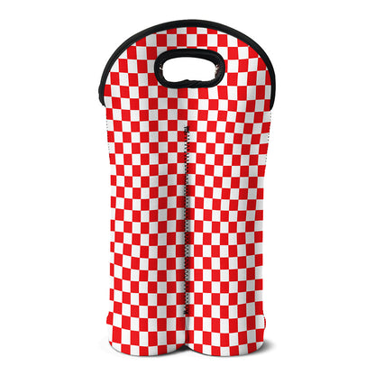 Red And White Checkered Pattern Print Double Neoprene Wine Tote