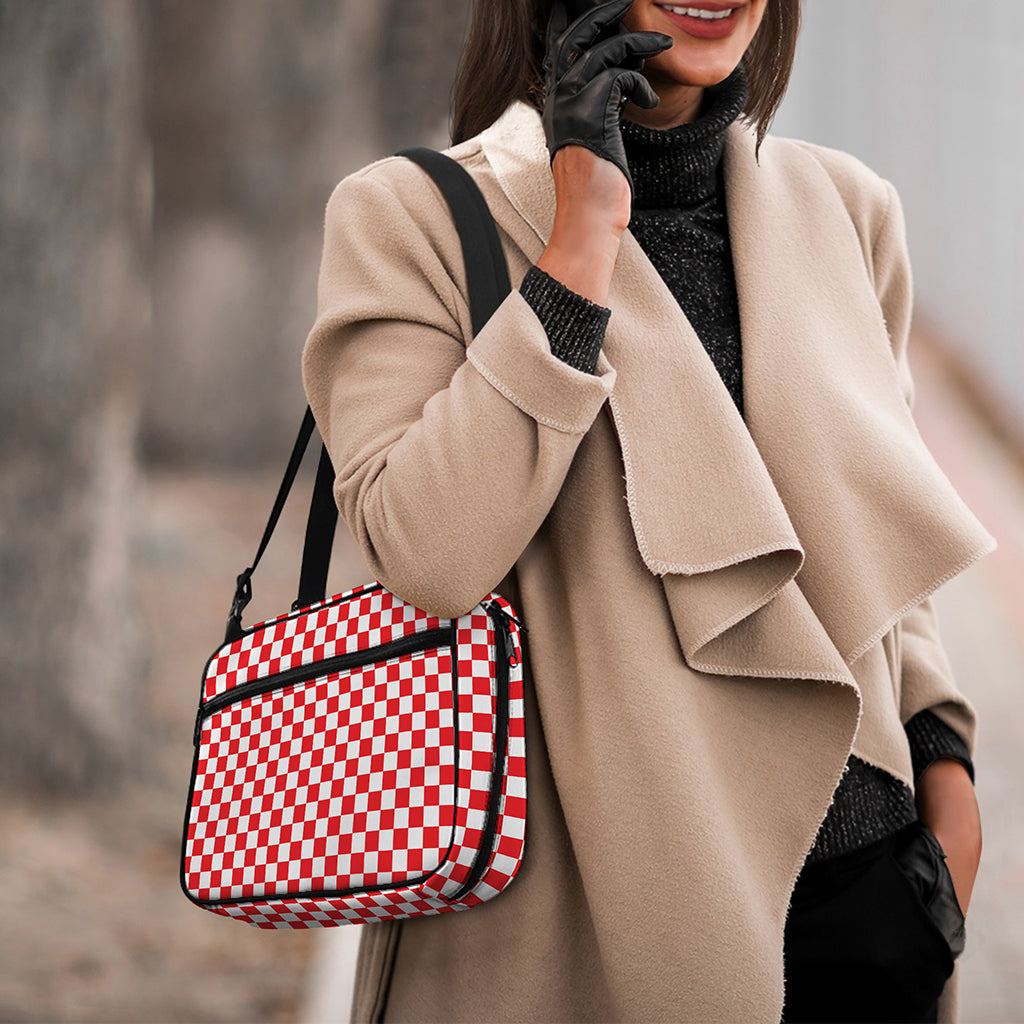Red And White Checkered Pattern Print Double Strap Bible Bag