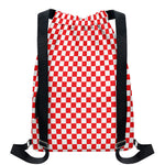 Red And White Checkered Pattern Print Drawstring Backpack