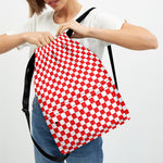 Red And White Checkered Pattern Print Drawstring Backpack